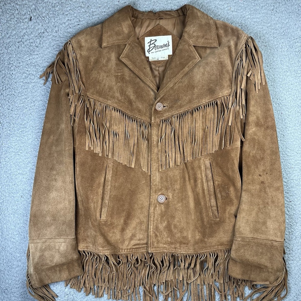 VTG Berman's‎ Buckskin Suede Leather Fringe Jacket Western Boho Cowboy Mens 38